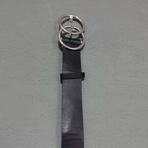 Black Leather Belt with Silver Buckle